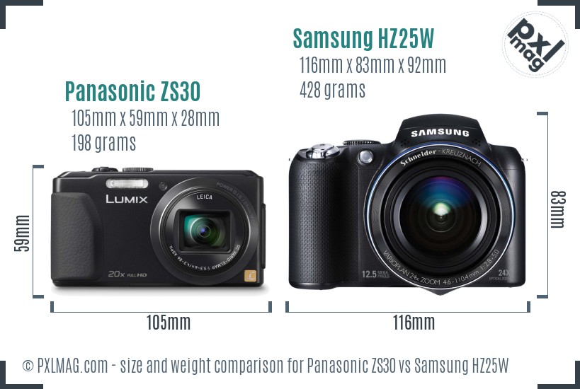 Panasonic ZS30 vs Samsung HZ25W size comparison Panasonic ZS30 vs Samsung HZ25W size comparison
