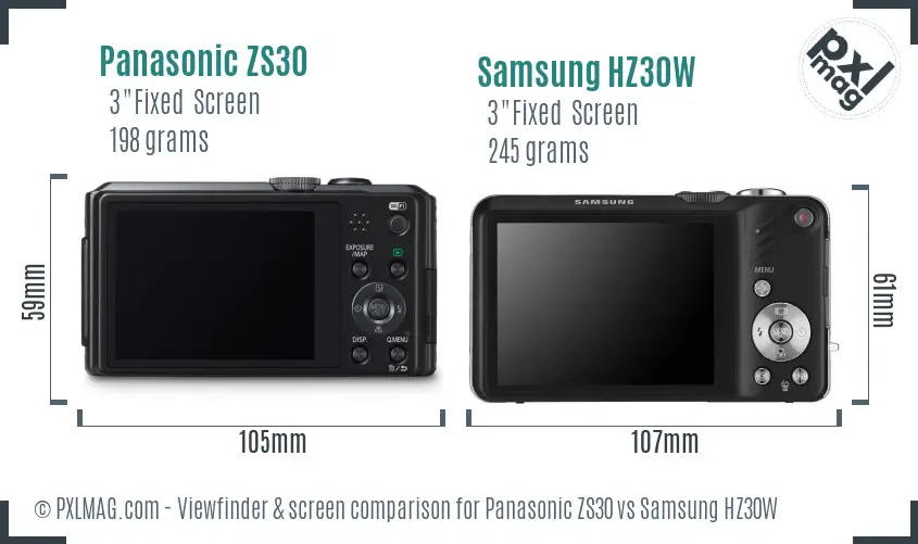 Panasonic ZS30 vs Samsung HZ30W Screen and Viewfinder comparison
