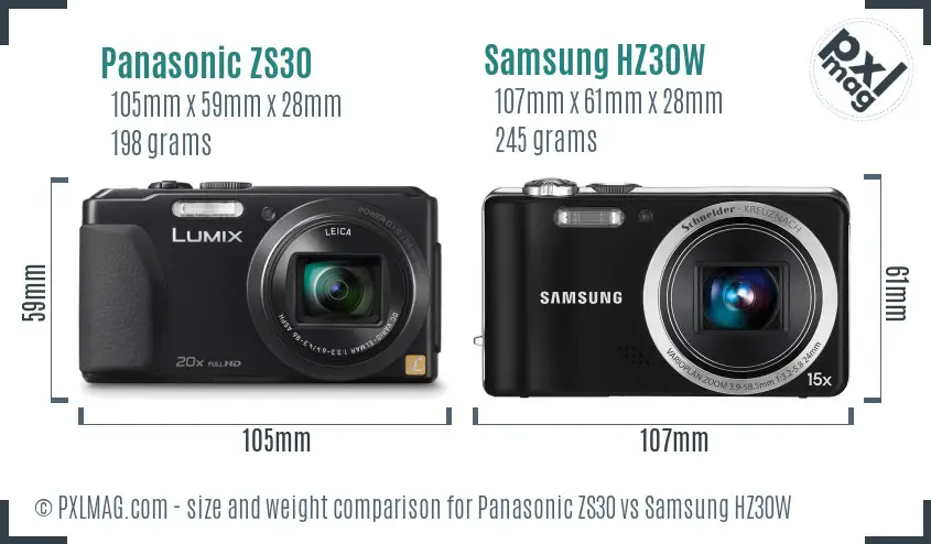 Panasonic ZS30 vs Samsung HZ30W size comparison Panasonic ZS30 vs Samsung HZ30W size comparison