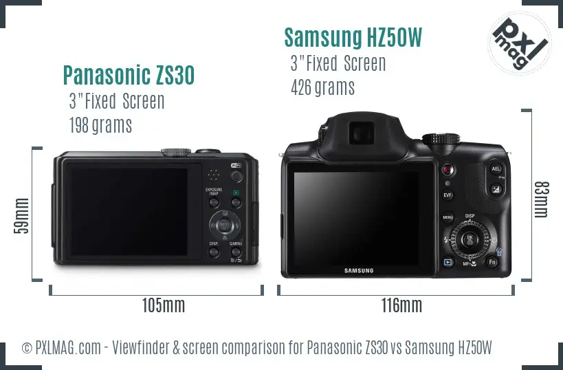 Panasonic ZS30 vs Samsung HZ50W Screen and Viewfinder comparison