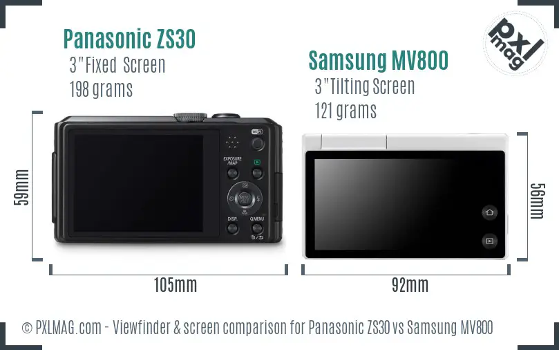 Panasonic ZS30 vs Samsung MV800 Screen and Viewfinder comparison