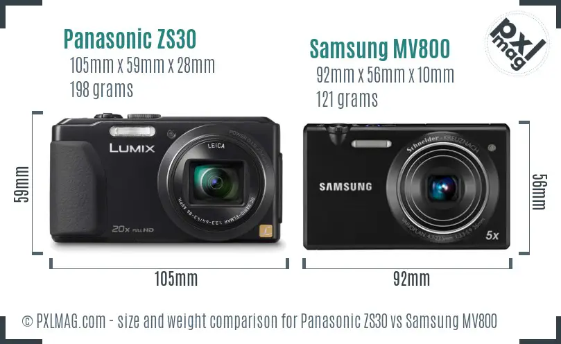 Panasonic ZS30 vs Samsung MV800 size comparison