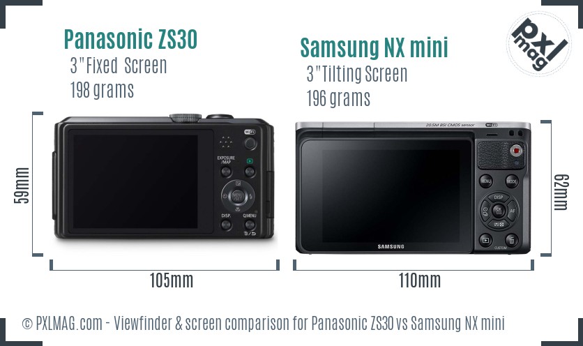 Panasonic ZS30 vs Samsung NX mini Screen and Viewfinder comparison