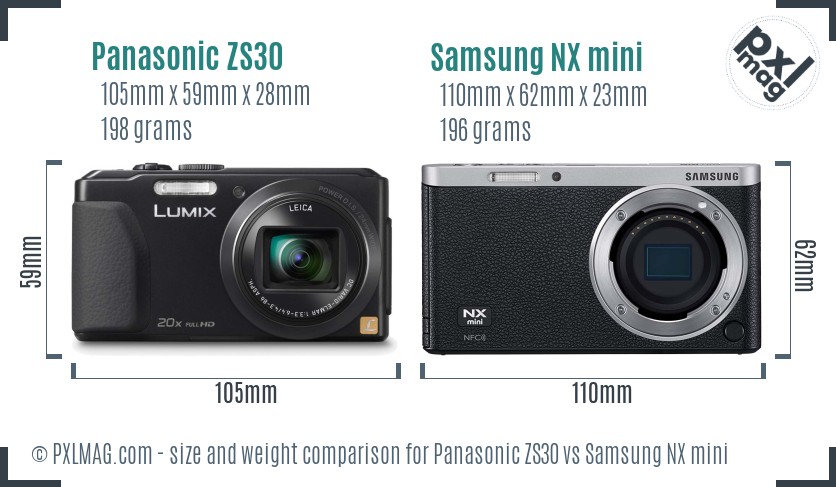 Panasonic ZS30 vs Samsung NX mini size comparison