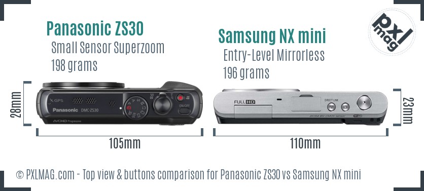 Panasonic ZS30 vs Samsung NX mini top view buttons comparison