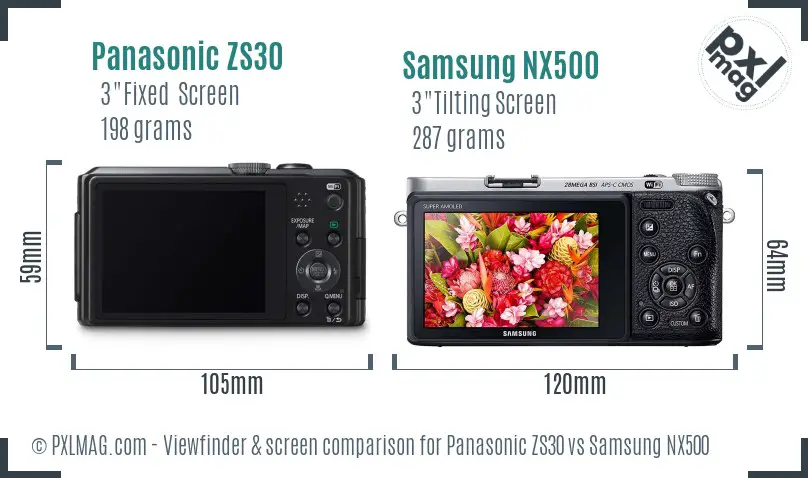 Panasonic ZS30 vs Samsung NX500 Screen and Viewfinder comparison