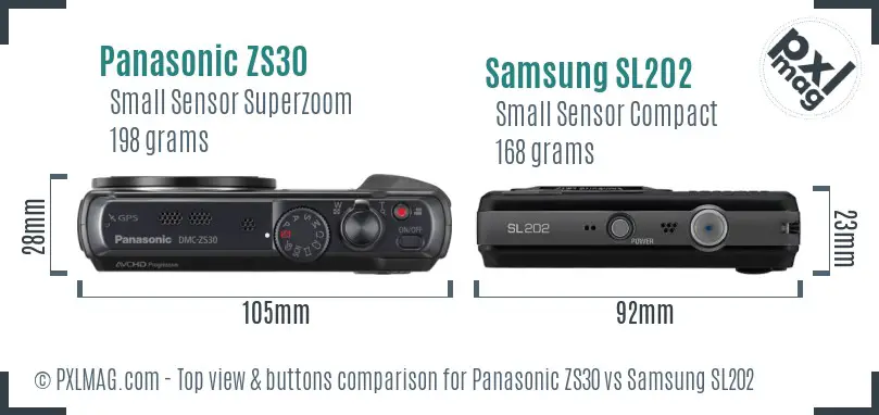 Panasonic ZS30 vs Samsung SL202 top view buttons comparison