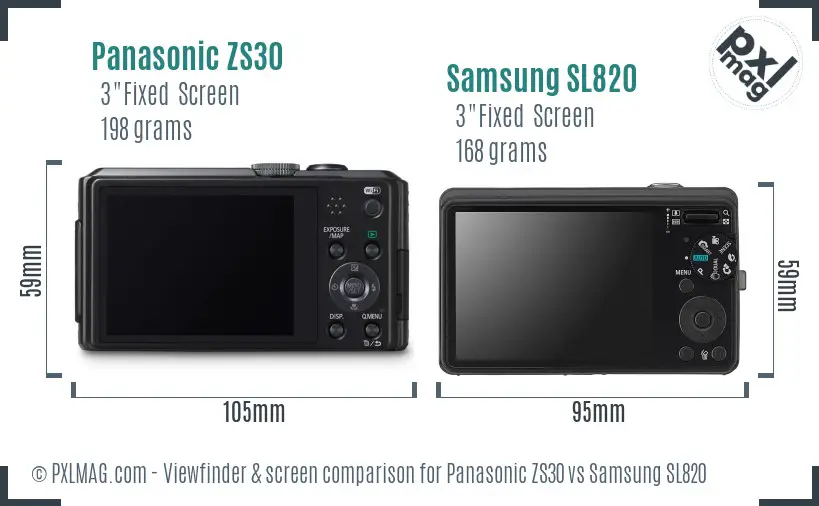 Panasonic ZS30 vs Samsung SL820 Screen and Viewfinder comparison
