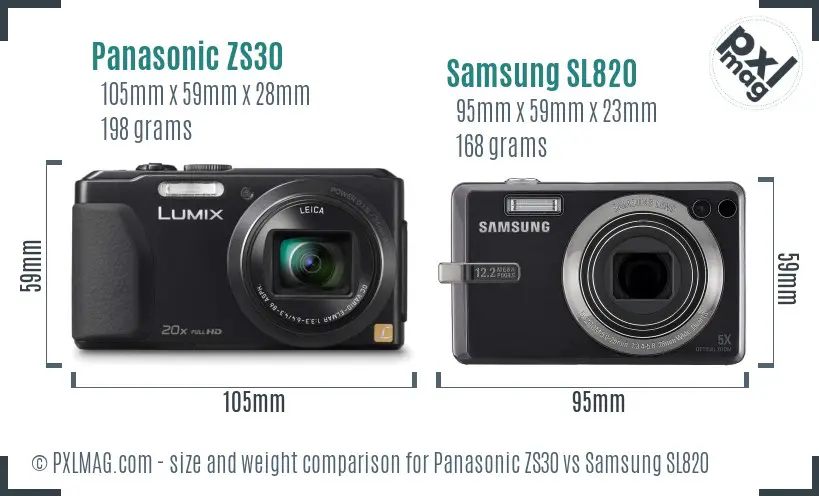 Panasonic ZS30 vs Samsung SL820 size comparison