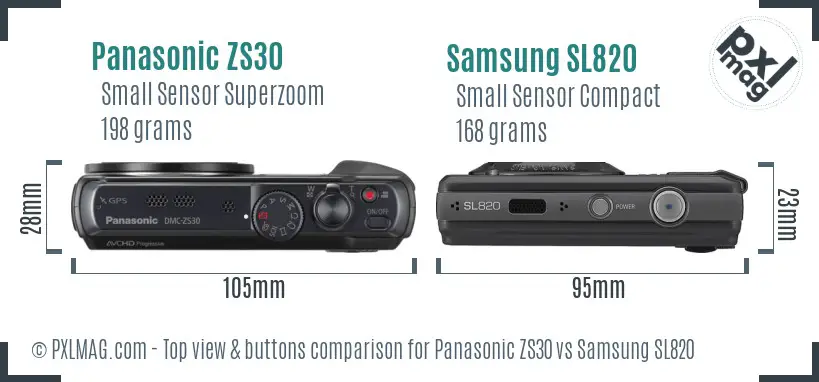 Panasonic ZS30 vs Samsung SL820 top view buttons comparison