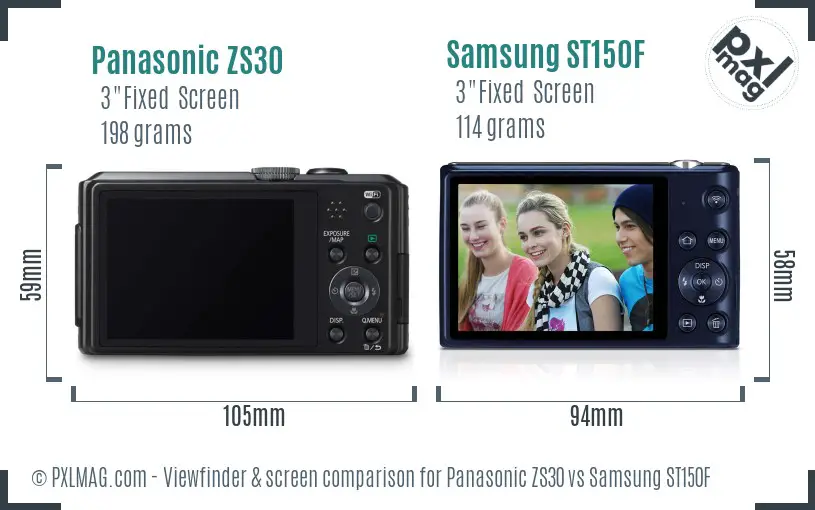 Panasonic ZS30 vs Samsung ST150F Screen and Viewfinder comparison