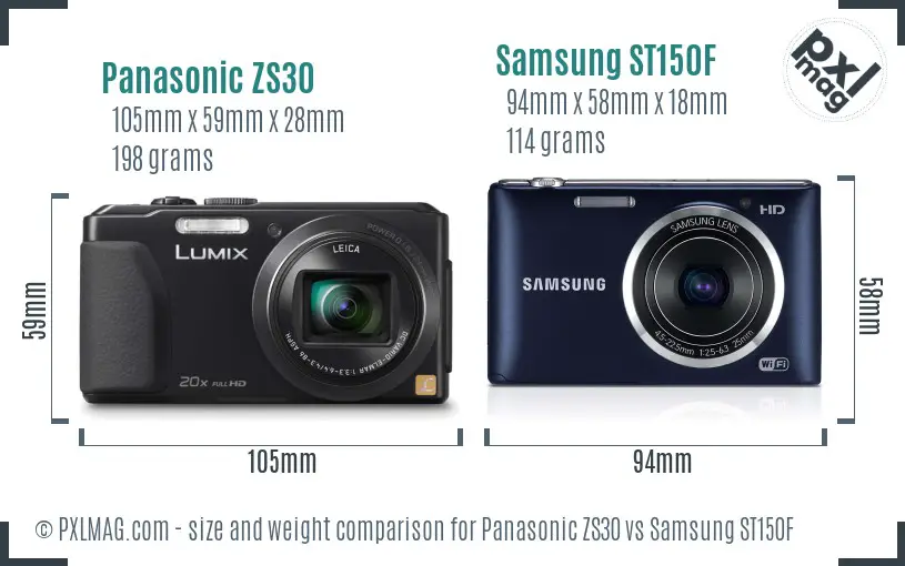 Panasonic ZS30 vs Samsung ST150F size comparison