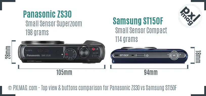 Panasonic ZS30 vs Samsung ST150F top view buttons comparison