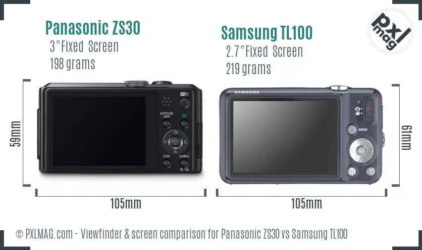 Panasonic ZS30 vs Samsung TL100 Screen and Viewfinder comparison