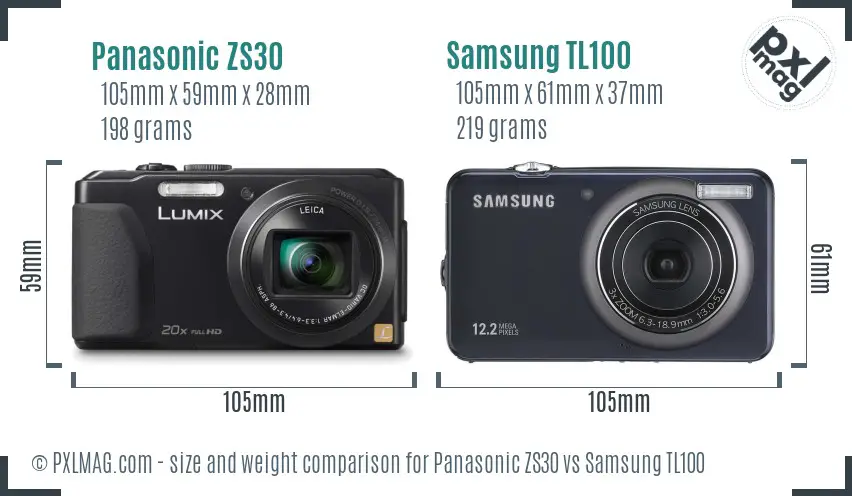 Panasonic ZS30 vs Samsung TL100 size comparison