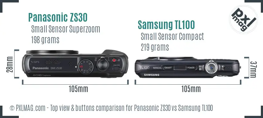 Panasonic ZS30 vs Samsung TL100 top view buttons comparison