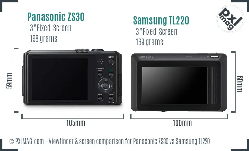 Panasonic ZS30 vs Samsung TL220 Screen and Viewfinder comparison