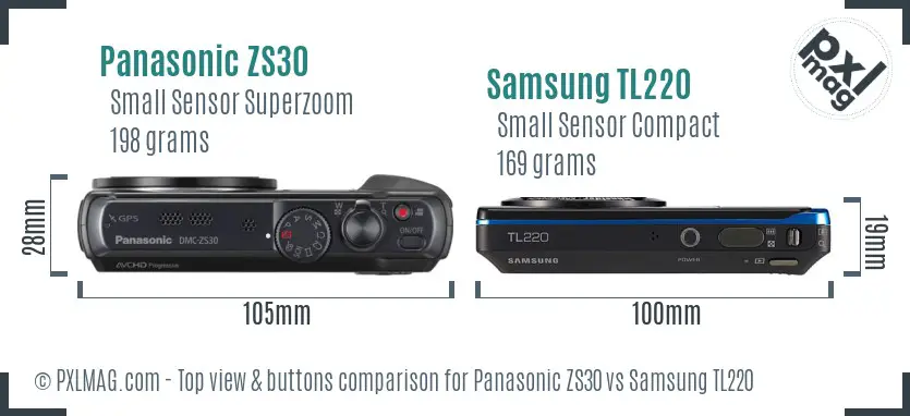 Panasonic ZS30 vs Samsung TL220 top view buttons comparison