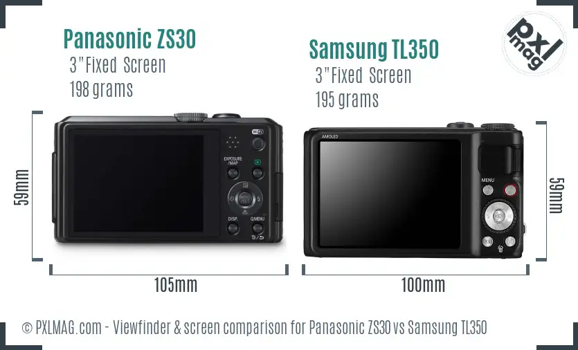 Panasonic ZS30 vs Samsung TL350 Screen and Viewfinder comparison