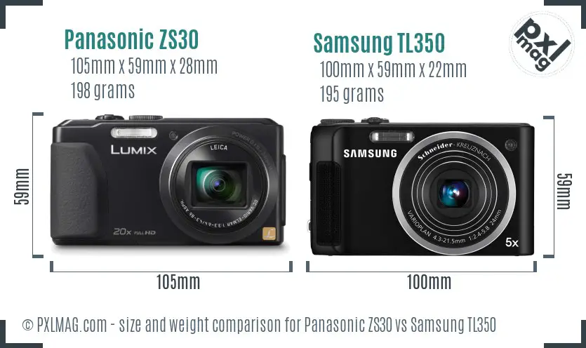Panasonic ZS30 vs Samsung TL350 size comparison
