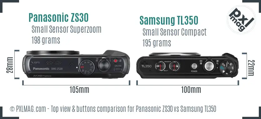 Panasonic ZS30 vs Samsung TL350 top view buttons comparison