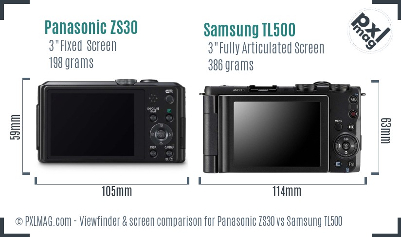 Panasonic ZS30 vs Samsung TL500 Screen and Viewfinder comparison