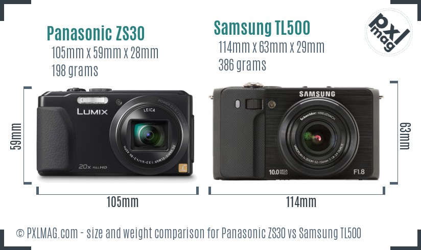 Panasonic ZS30 vs Samsung TL500 size comparison