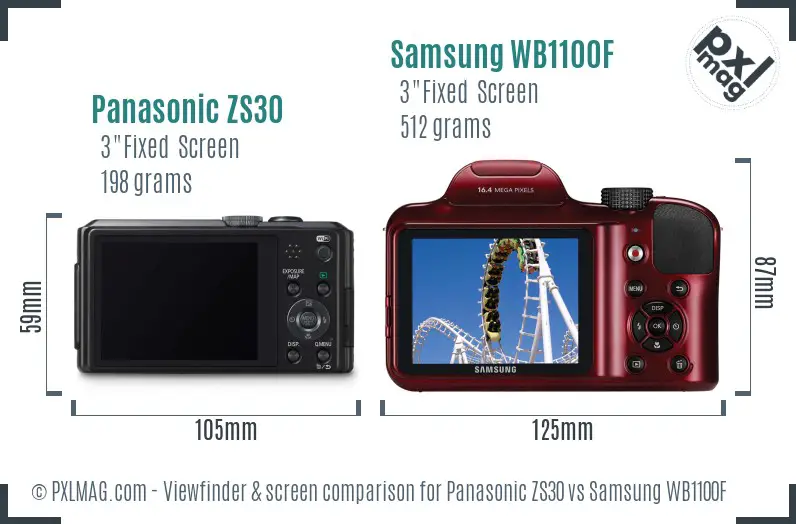 Panasonic ZS30 vs Samsung WB1100F Screen and Viewfinder comparison