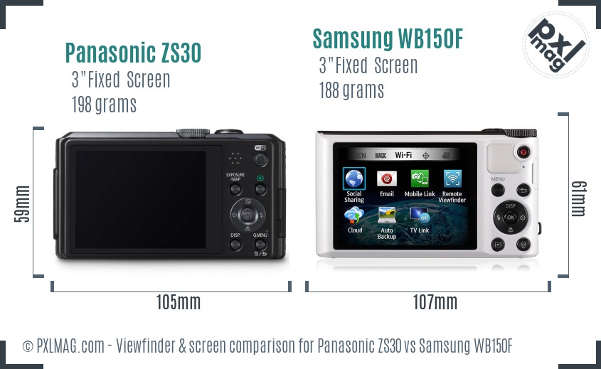 Panasonic ZS30 vs Samsung WB150F Screen and Viewfinder comparison