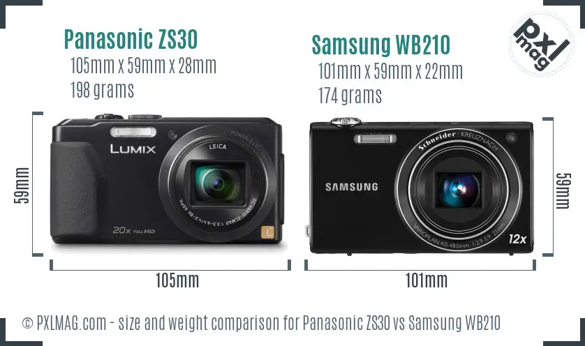 Panasonic ZS30 vs Samsung WB210 size comparison