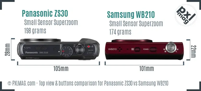 Panasonic ZS30 vs Samsung WB210 top view buttons comparison