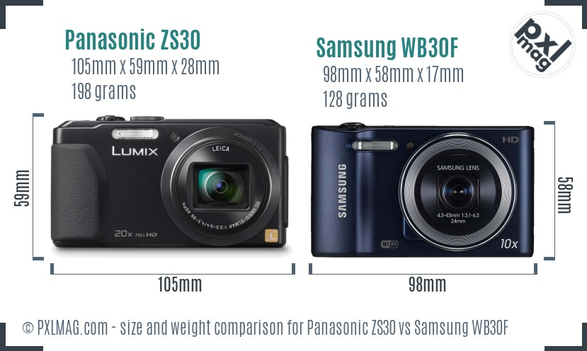 Panasonic ZS30 vs Samsung WB30F size comparison