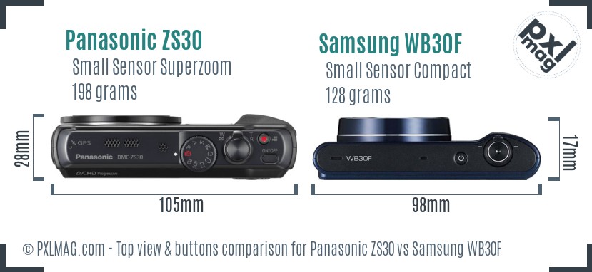 Panasonic ZS30 vs Samsung WB30F top view buttons comparison