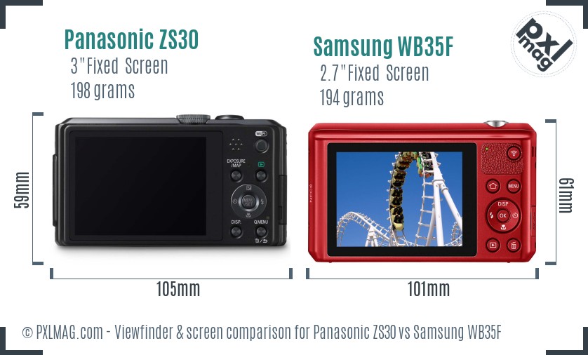 Panasonic ZS30 vs Samsung WB35F Screen and Viewfinder comparison