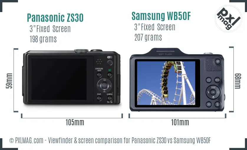 Panasonic ZS30 vs Samsung WB50F Screen and Viewfinder comparison