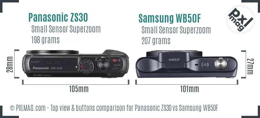 Panasonic ZS30 vs Samsung WB50F top view buttons comparison