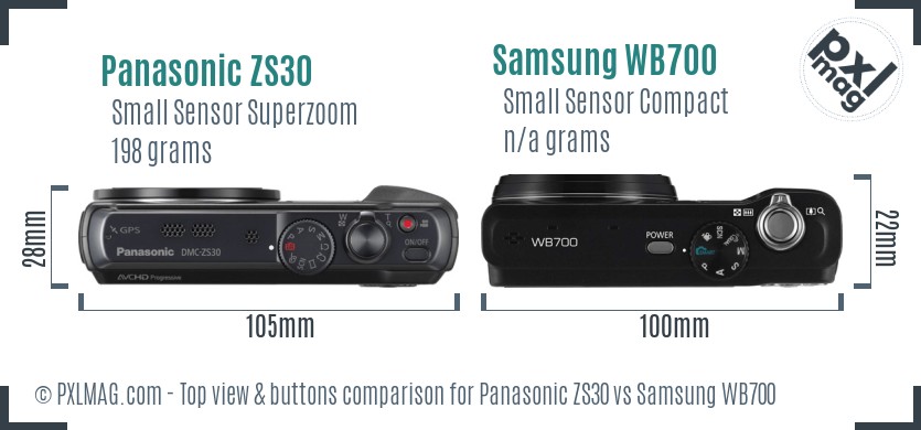 Panasonic ZS30 vs Samsung WB700 top view buttons comparison