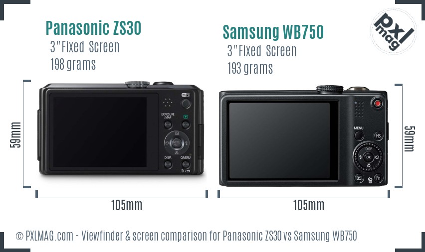 Panasonic ZS30 vs Samsung WB750 Screen and Viewfinder comparison
