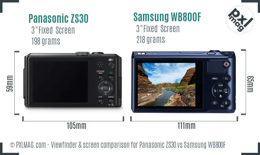 Panasonic ZS30 vs Samsung WB800F Screen and Viewfinder comparison
