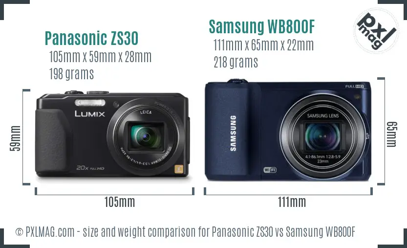 Panasonic ZS30 vs Samsung WB800F size comparison