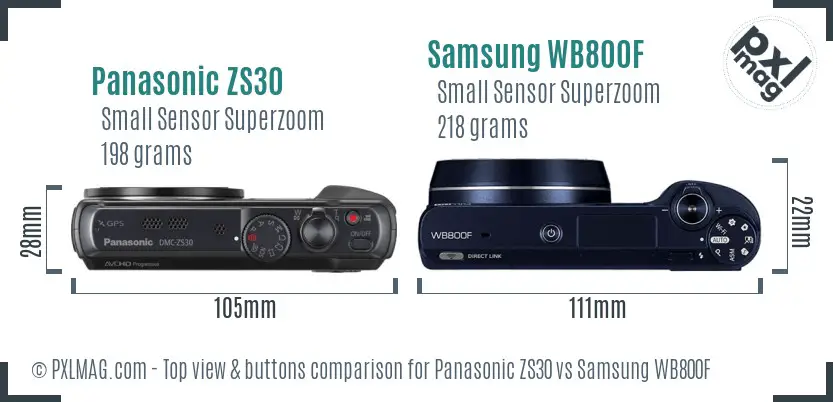 Panasonic ZS30 vs Samsung WB800F top view buttons comparison