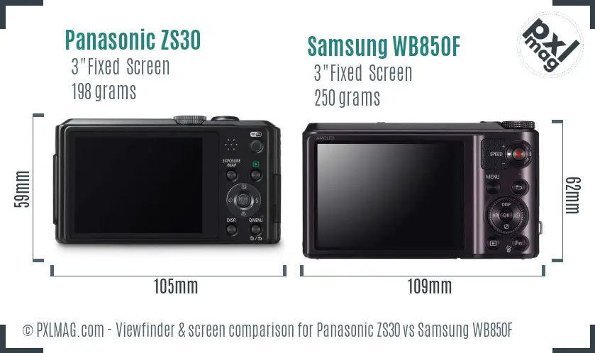 Panasonic ZS30 vs Samsung WB850F Screen and Viewfinder comparison