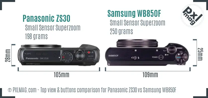 Panasonic ZS30 vs Samsung WB850F top view buttons comparison