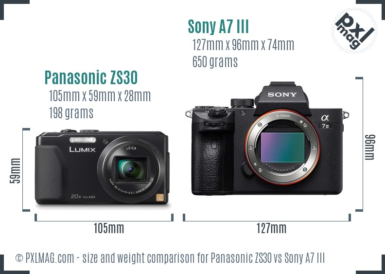 Panasonic ZS30 vs Sony A7 III size comparison Panasonic ZS30 vs Sony A7 III size comparison