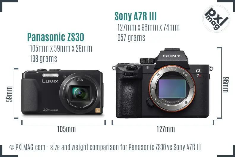 Panasonic ZS30 vs Sony A7R III size comparison