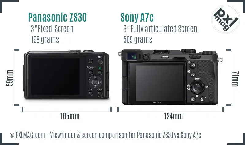 Panasonic ZS30 vs Sony A7c Screen and Viewfinder comparison