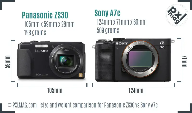 Panasonic ZS30 vs Sony A7c size comparison