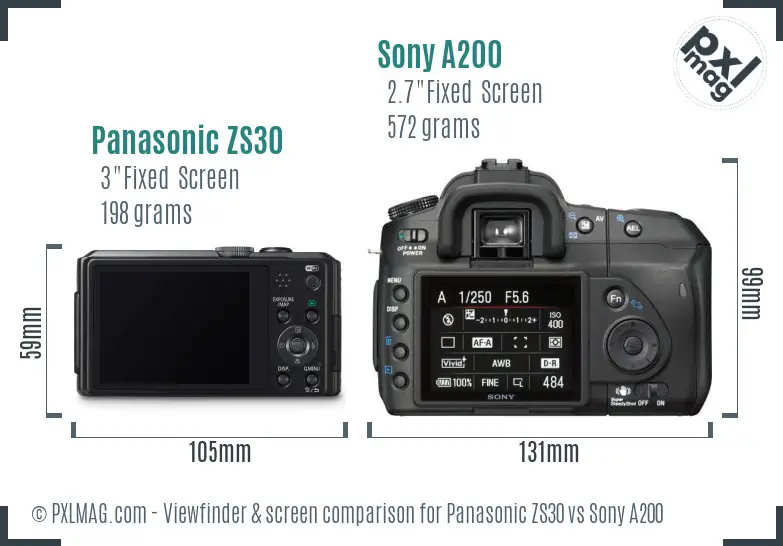 Panasonic ZS30 vs Sony A200 Screen and Viewfinder comparison Panasonic ZS30 vs Sony A200 Screen and Viewfinder comparison
