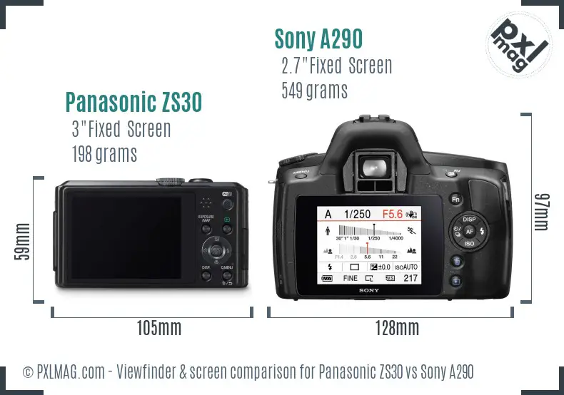 Panasonic ZS30 vs Sony A290 Screen and Viewfinder comparison