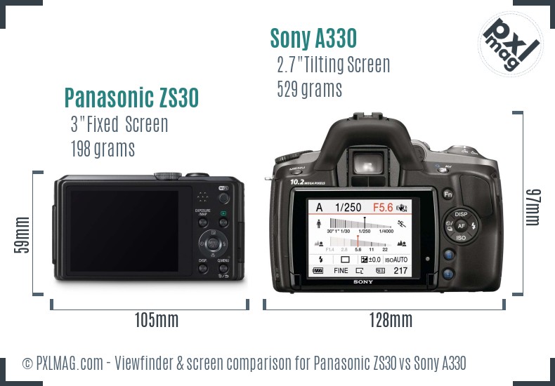 Panasonic ZS30 vs Sony A330 Screen and Viewfinder comparison